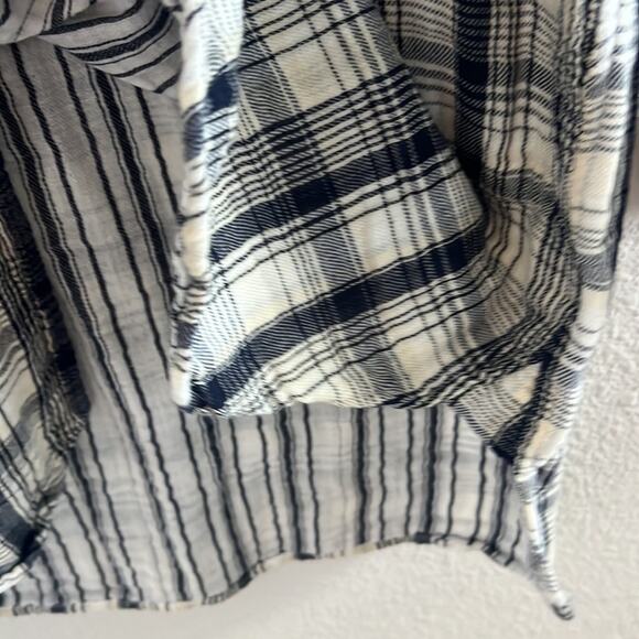 Free People X CP Shades Plaid Front Button Contrasting 100% Cotton Gauzy Top S - Picture 5 of 6
